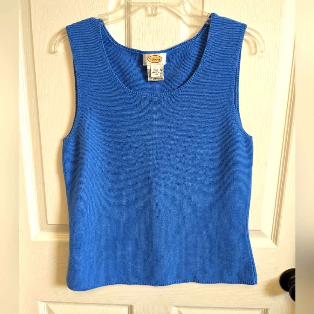TALBOTS Sleeveless Cotton Rayon Knit Sweater Vest Blue Large